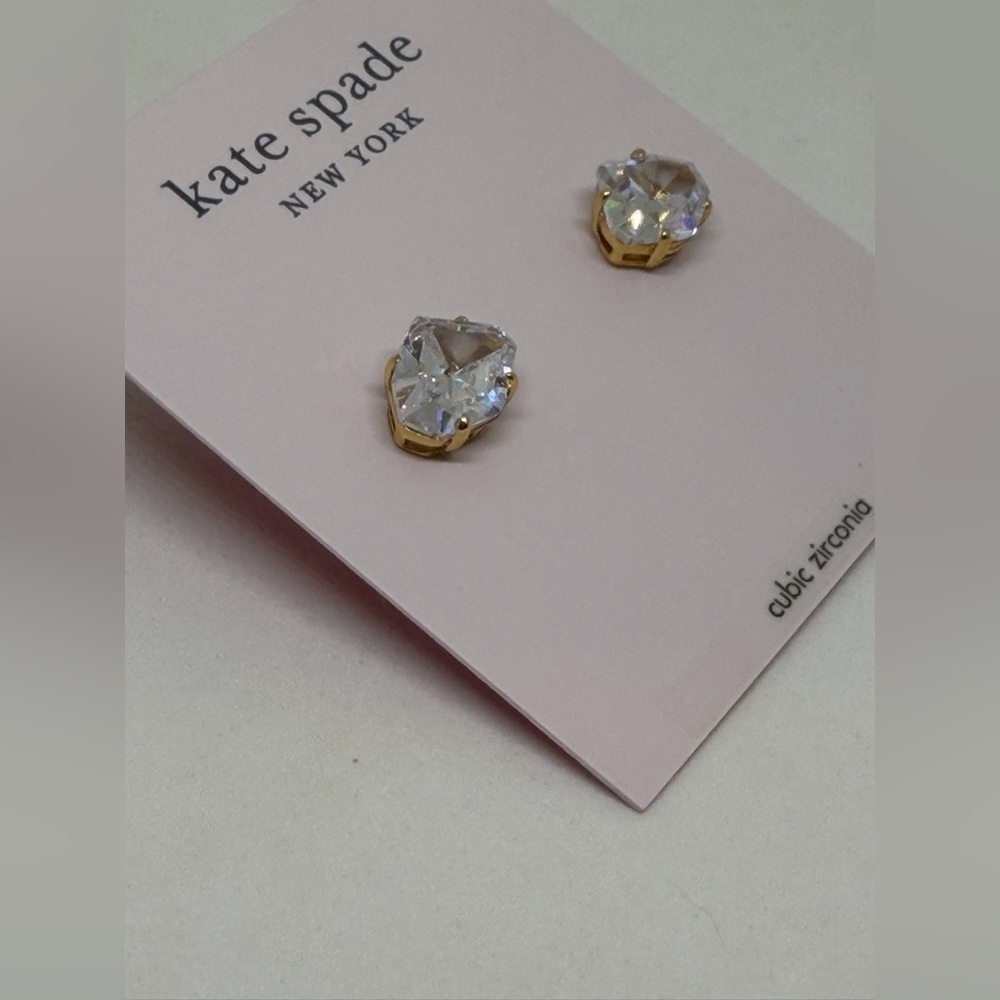 NEW Kate Spade Treasure Trove Stud Earrings Gold Clear Crystal CZ Cubic Zirconia - Picture 5 of 6